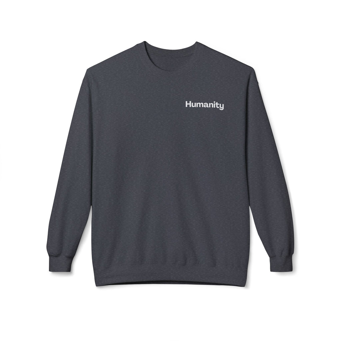 Humanity Crewneck Sweatshirt — Minimalist Black Pullover with 'Humanity' Chest Print